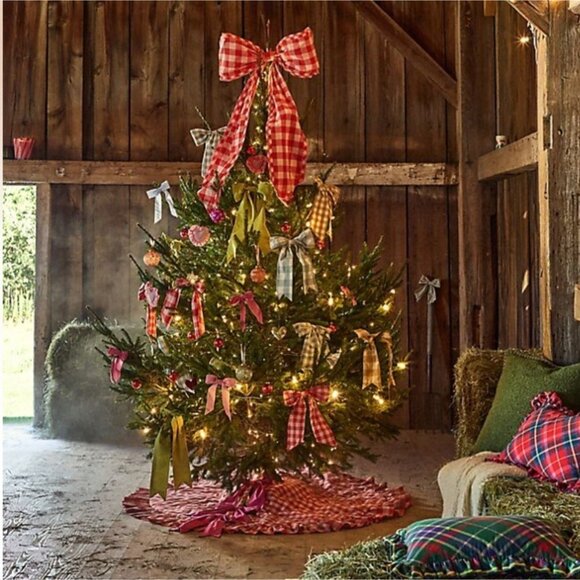 Anthropologie Gingham Bow Tree Topper Red NIP - Picture 2 of 9